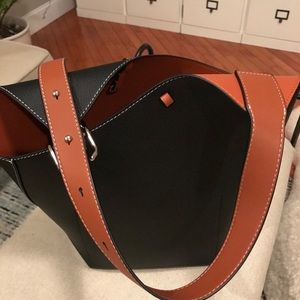 Two toned Italian leather bucket style handbag